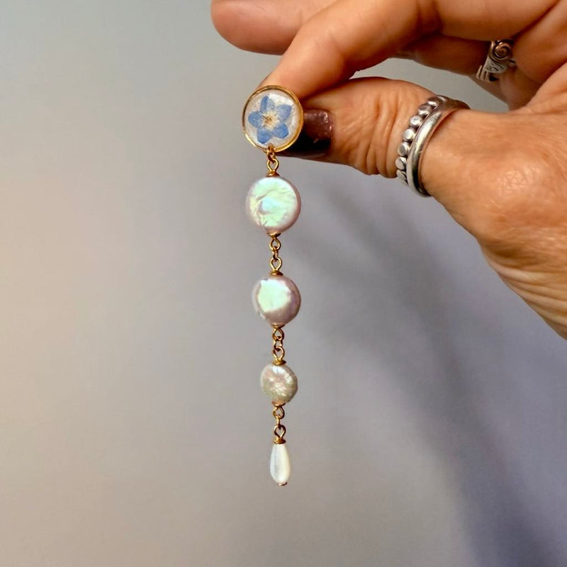 Forget-Me-Not Stud and Pearls in Vermeil Gold