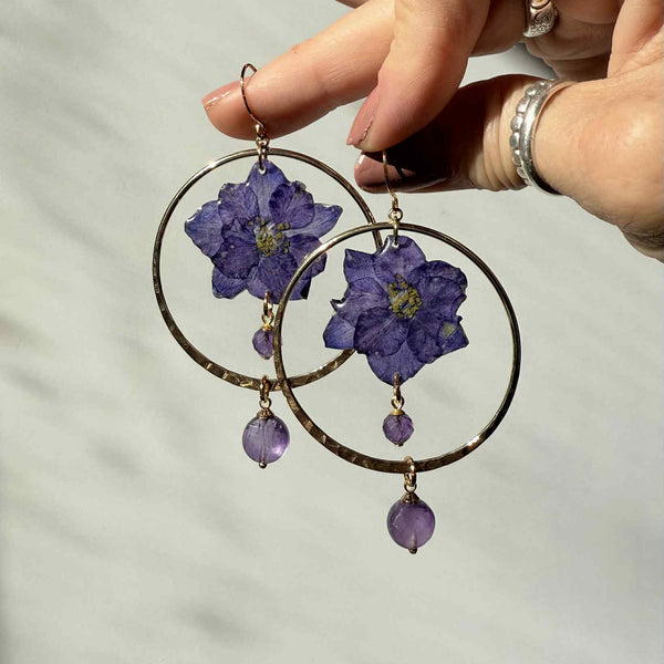 Purple Larkspur Halo with Amethyst
