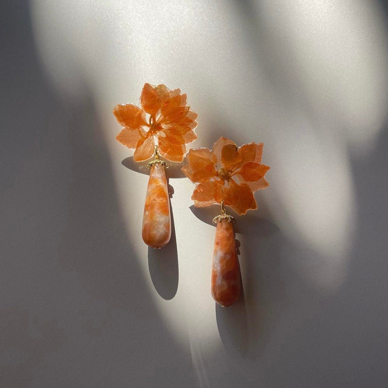 Frameless Orange Larkspur Studs with Sunstone