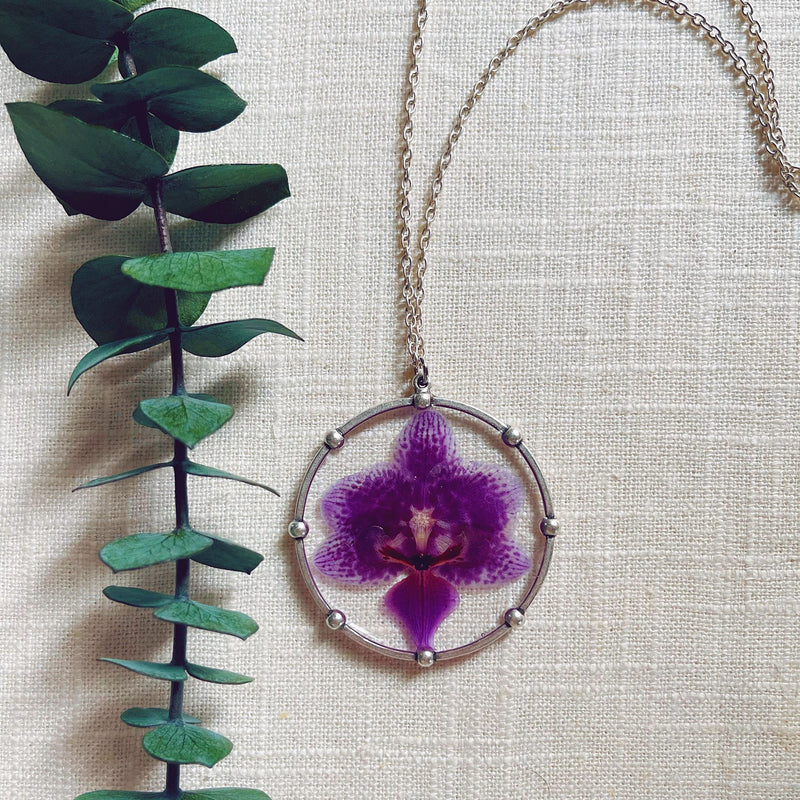 Purple Orchid Silver Necklace