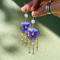Purple Pansy in Gold with Opalite and Multi-Moonstone Chains