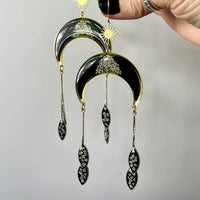 Queen Anne's Lace Black Moonrise Crescent with chain dangles