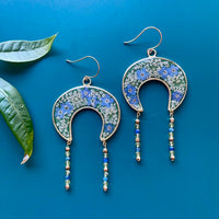 Queen Anne's Lace & Forget-Me-Not Meadow Crescents with Peridot & Kyanite gemstones - Large