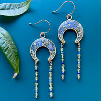 Queen Anne's Lace & Forget-Me-Not Meadow Crescents with Peridot & Kyanite gemstones - Small