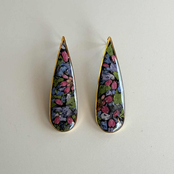 Dark Floral Elongated Teardrop Studs