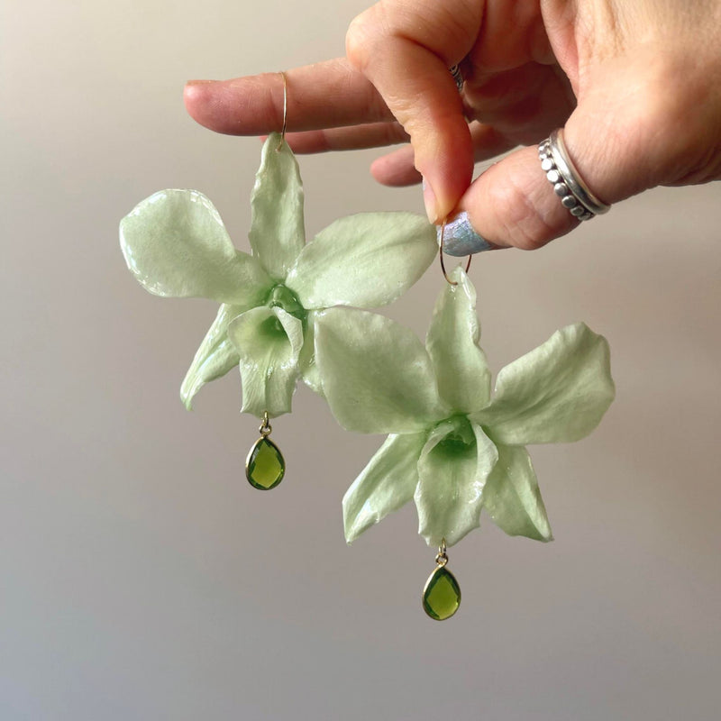 Green Orchid with Peridot in Gold