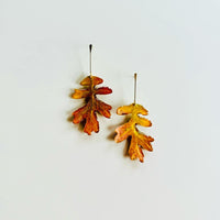 Pressed Fall Oak Leaf with Gold Stem Stud