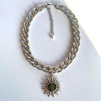 Silver Curb Chain with Fern Sun