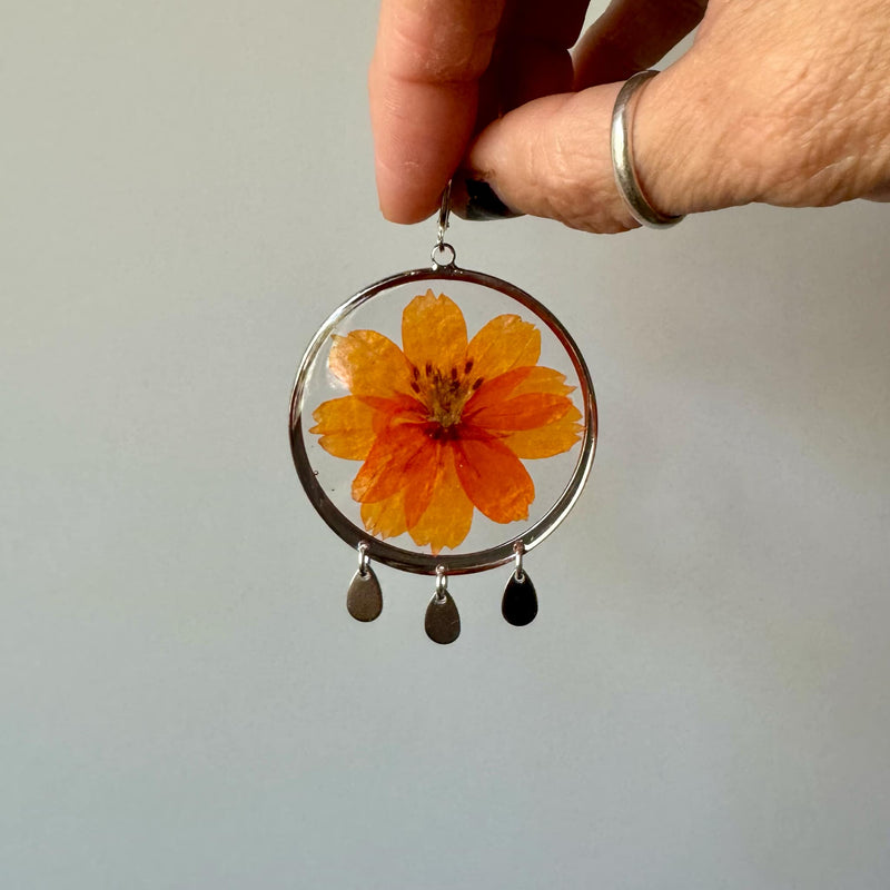 Orange Cosmos Silver Big Blossoms with Huggies