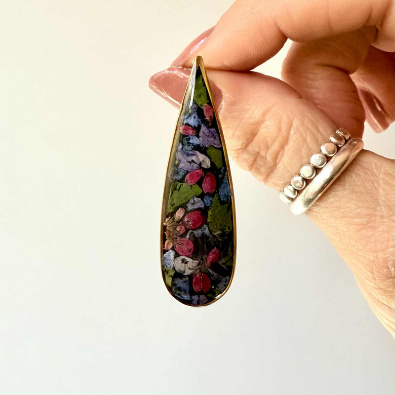 Dark Floral Elongated Teardrop Studs