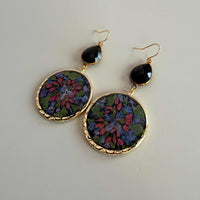 Dark Floral Hoops with Black Onyx