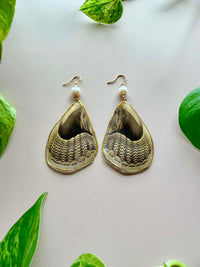 Real Owl Moth Wing Earrings with Freshwater Pearls
