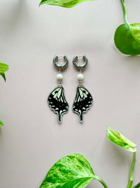 Real Papilio Xuthus Asian Swallowtail Butterfly Wing Earrings with Pearls