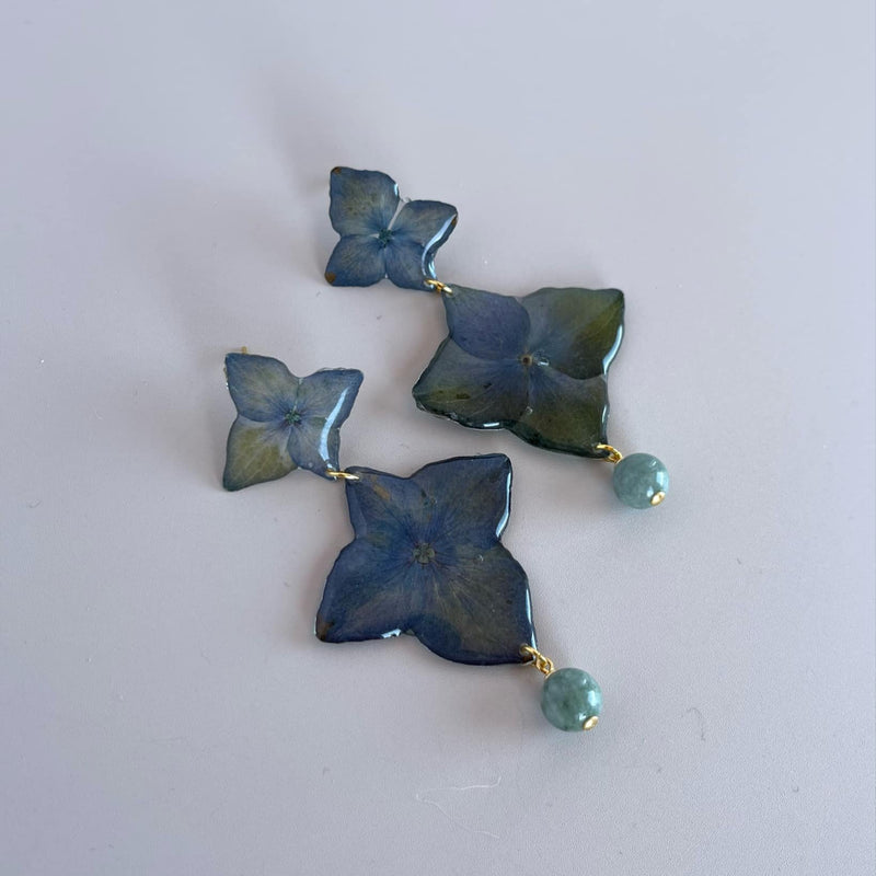 2-Tiered Green & Blue Hydrangea Stud with Burma Jade