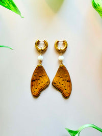 Real Cruiser Butterfly Wing Earrings with Freshwater Pearls