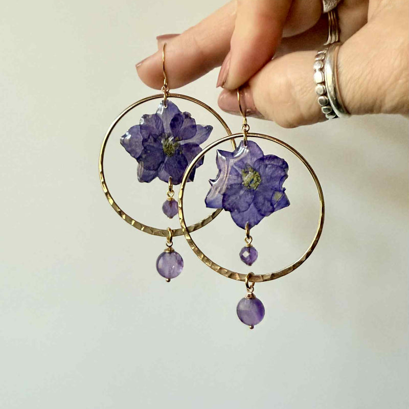 Purple Larkspur Halo with Amethyst