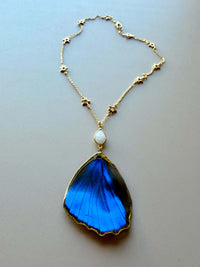 Real Morpho Didius Butterfly Wing Necklace