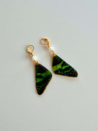 Real Sunset Moth Wing Earrings with Freshwater Pearls