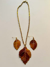 Real Aromatic Sumac Leaves Necklace & Earring Set