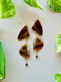 Chained Lowland Owl Butterfly Wings with Hessonite