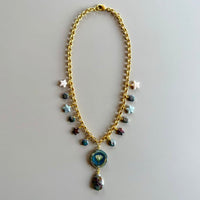 Andromeda Necklace - Petite Rose, Freshwater Pearls, and Abalone in Gold Chain