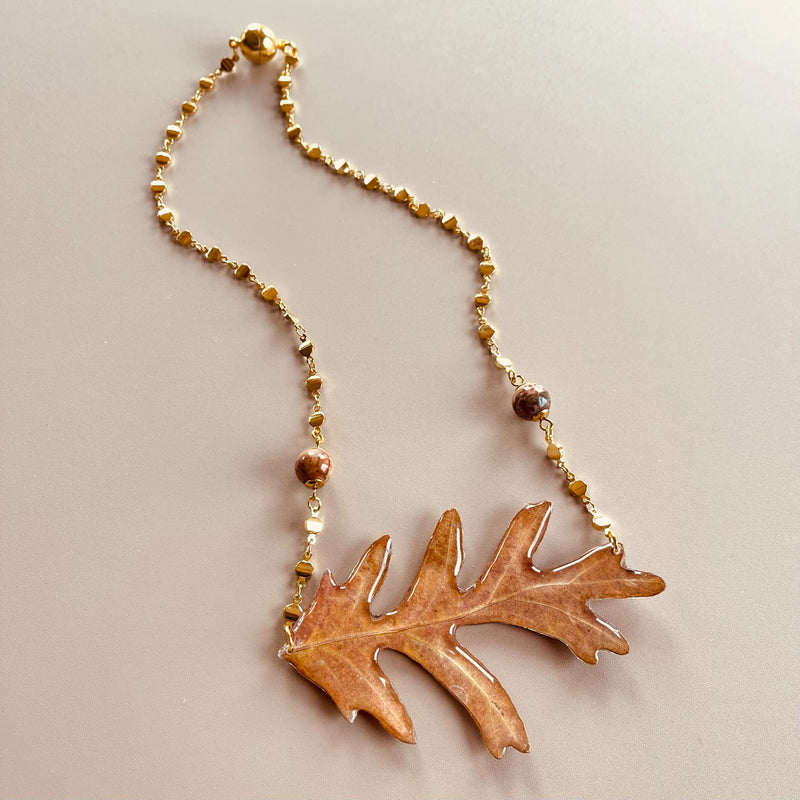 Oak Leaf & Hidden Valley Jasper Gold Necklace