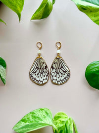 Real Paper Kite (Idea Leuconoe)  Butterfly Wing Earrings with Moonstone