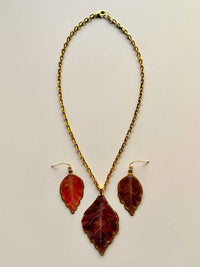 Real Aromatic Sumac Leaves Necklace & Earring Set