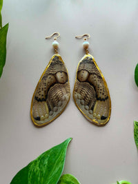 Real Owl Moth Wing Earrings with Freshwater Pearls