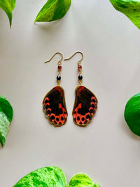 Real Scarlet Mormon Red Swallowtail Butterfly Wing with Hessonite & Black Tourmaline