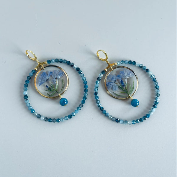 Blue Phlox Aquamarine Gemstone Hoops with Huggies