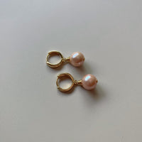 AAA Mauve Pink Edison Freshwater Pearls with Gold Huggies