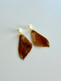 Real Salassa thespis Giant Saturn Silkmoth Wing Pearl Stud Earrings
