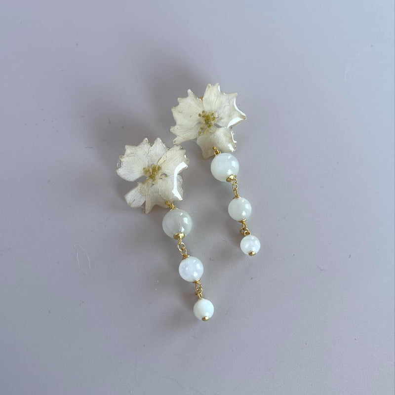 Frameless White Larkspur Studs with Moonstone