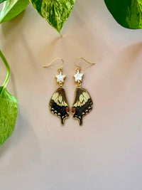 Real Old World Swallowtail Butterfly Wing Earrings with Freshwater Pearls