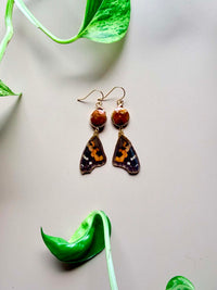 Real Painted Lady Butterfly Wing Earrings with Copper Pearls