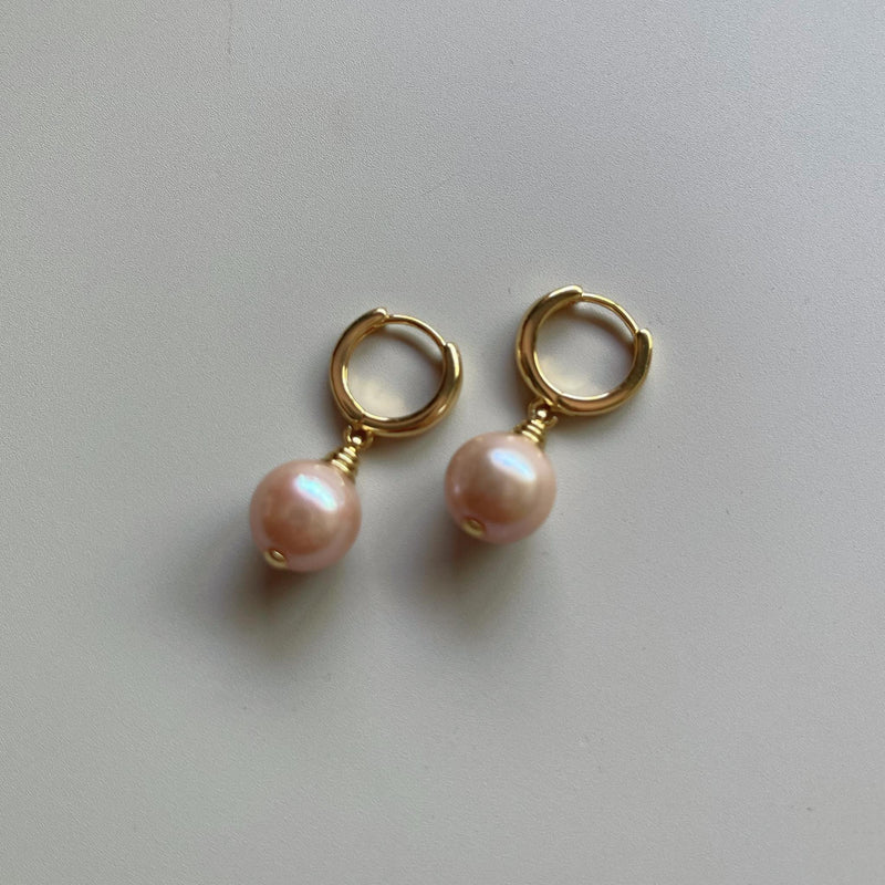 AAA Mauve Pink Edison Freshwater Pearls with Gold Huggies