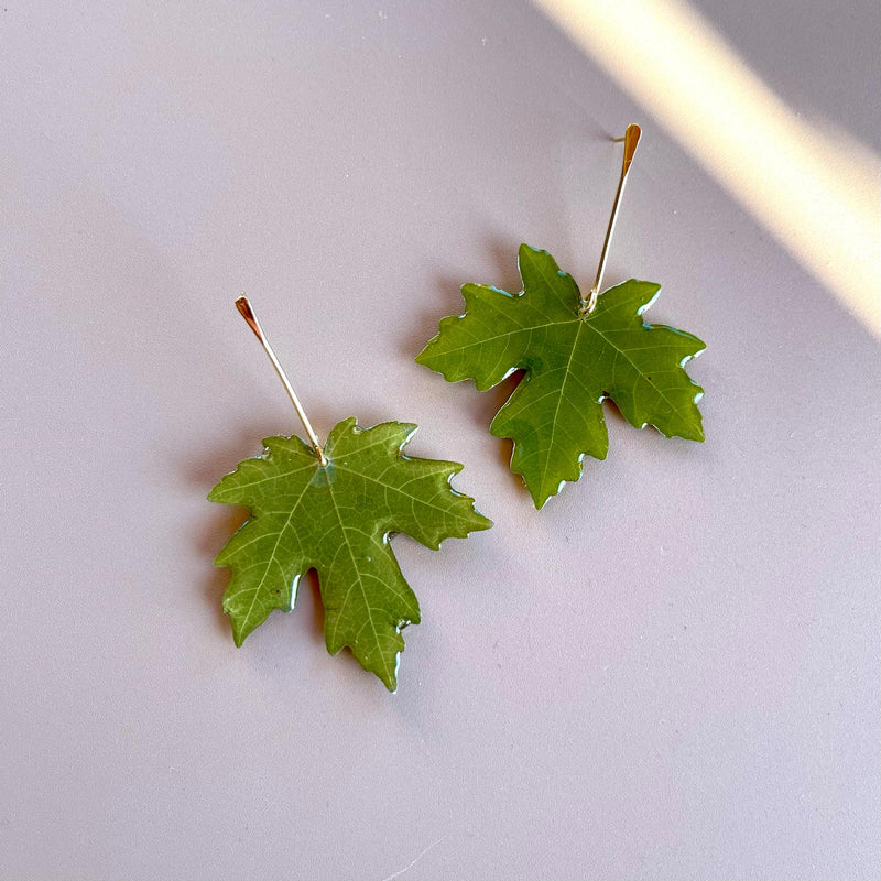 Real Green Sugar Maple Leaves with Gold Stems