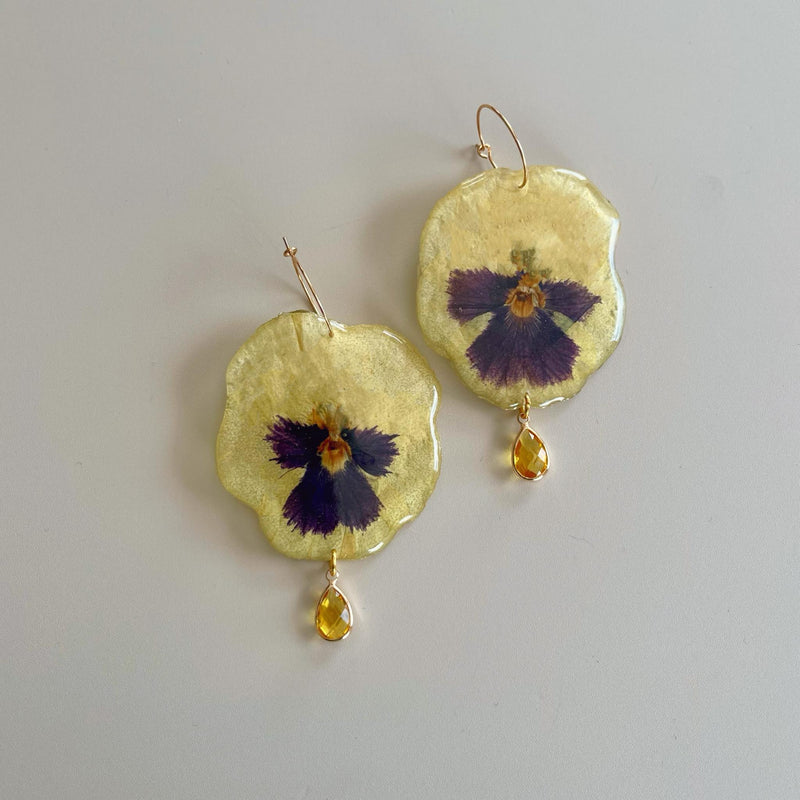 Large Frameless Yellow Pansies with Citrine