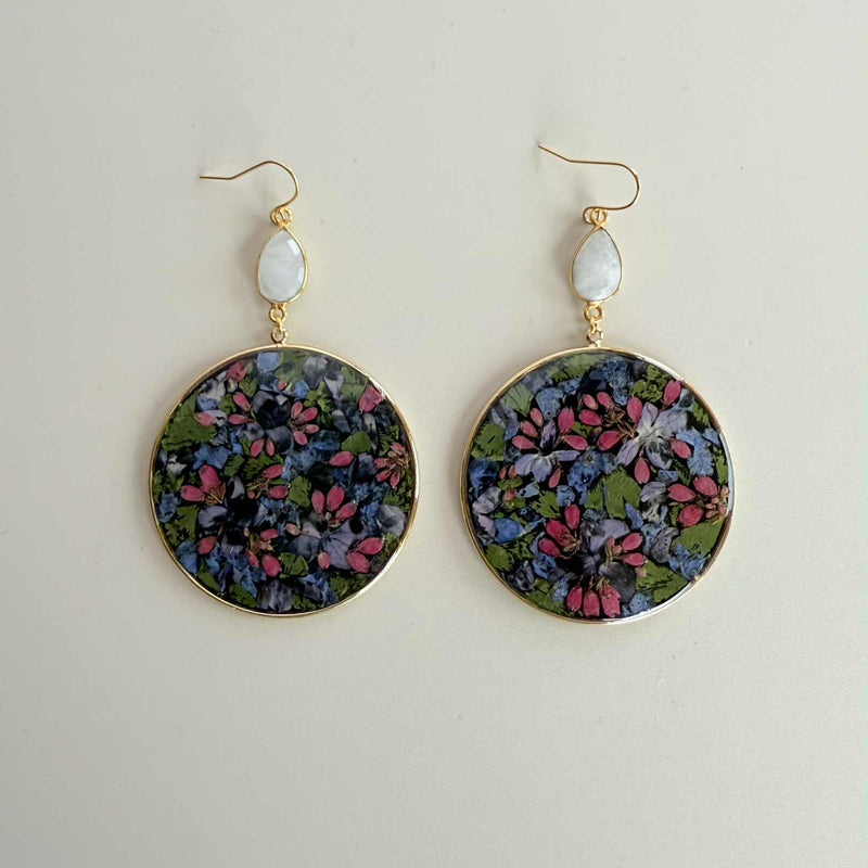 Dark Floral Hoops with Moonstone