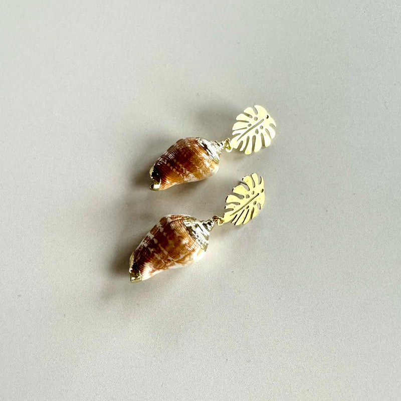 Gold Leaf Seashells with Monstera Studs