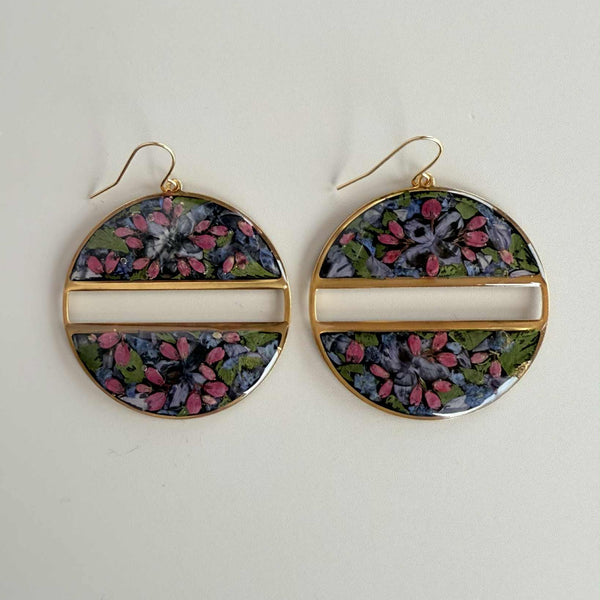 Dark Floral Split Hoops