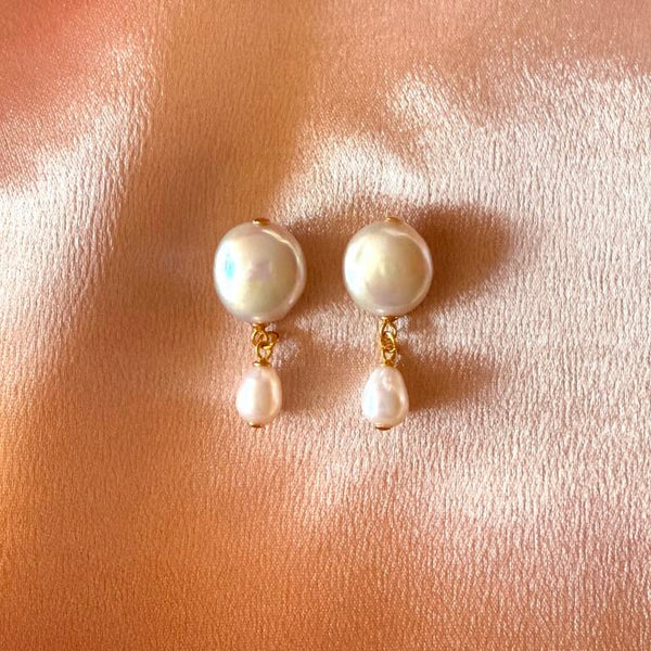 Iridescent Pearl Studs in Gold Vermeil with Freshwater Pearl drops