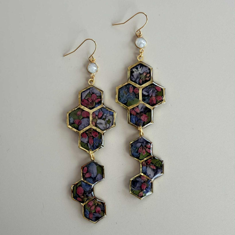 Dark Floral Honeycombs with Moonstone