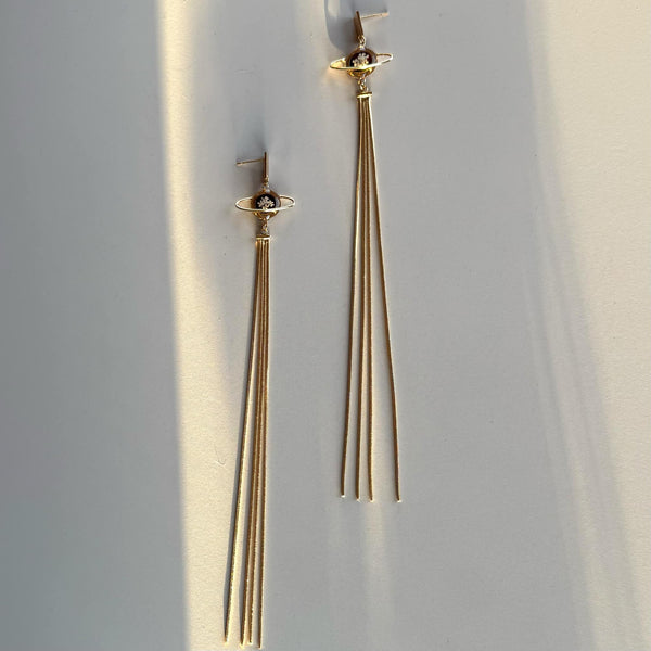 Queen Anne's Lace Saturn Long Fringe Studs