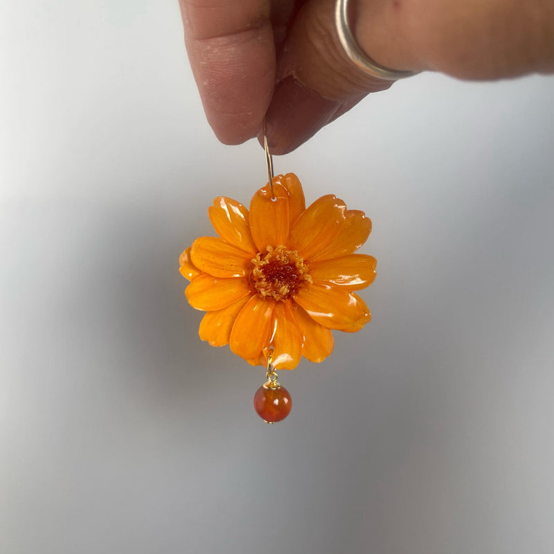 Orange Daisy with Carnelian