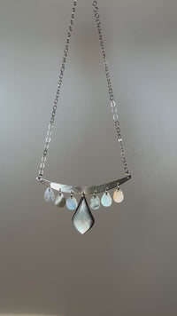 Black Lip Abalone Silver Bar Necklace with Queen Anne’s Lace Charm