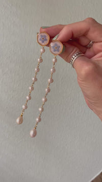 Forget-Me-Not Pearl Lily Pad stud with Freshwater Pearl Strand