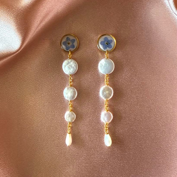 Forget-Me-Not Stud and Pearls in Vermeil Gold