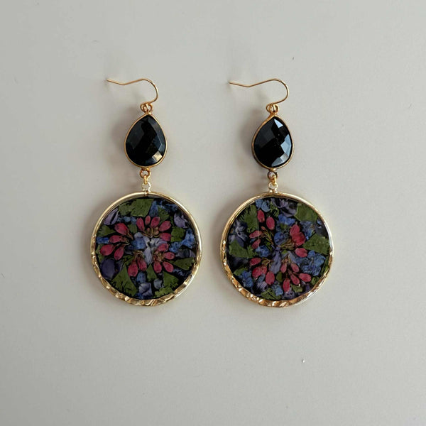 Dark Floral Hoops with Black Onyx